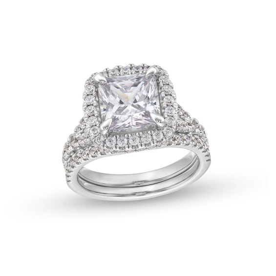 5-1/4 CT. T.w. Certified Princess-Cut Lab-Grown Diamond Framed Split Shank Bridal Set in 14K White Gold (I/Si2)
