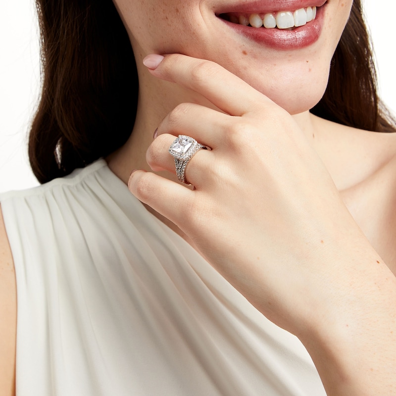 Main Image 2 of 5-1/4 CT. T.W. Certified Princess-Cut Lab-Grown Diamond Framed Split Shank Bridal Set in 14K White Gold (I/SI2)