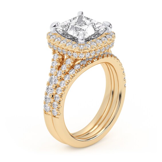 5-1/4 CT. T.w. Certified Princess-Cut Lab-Grown Diamond Framed Split Shank Bridal Set in 14K Gold (I/Si2)