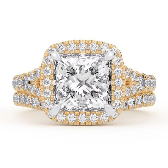 5-1/4 CT. T.w. Certified Princess-Cut Lab-Grown Diamond Framed Split Shank Bridal Set in 14K Gold (I/Si2)