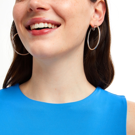 White Lab-Created Sapphire Inside-Out Hoop Earrings in Sterling Silver