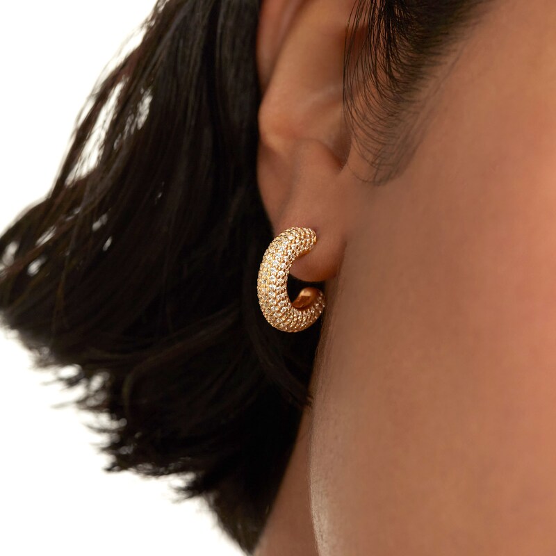 Main Image 2 of PDPAOLA™ at Zales Cubic Zirconia Multi-Row Open Hoop Earrings in Sterling Silver with 18K Gold Plate