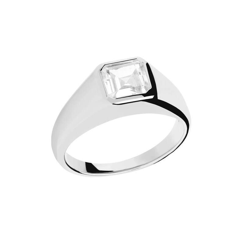 Main Image 1 of PDPAOLA™ at Zales 6.0mm Radiant-Cut Cubic Zirconia Signet Ring in Sterling Silver