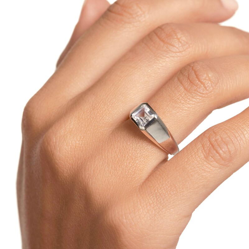 Main Image 2 of PDPAOLA™ at Zales 6.0mm Radiant-Cut Cubic Zirconia Signet Ring in Sterling Silver
