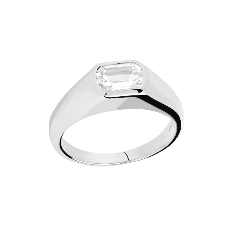 Main Image 1 of PDPAOLA™ at Zales Emerald-Cut Cubic Zirconia Signet Ring in Sterling Silver