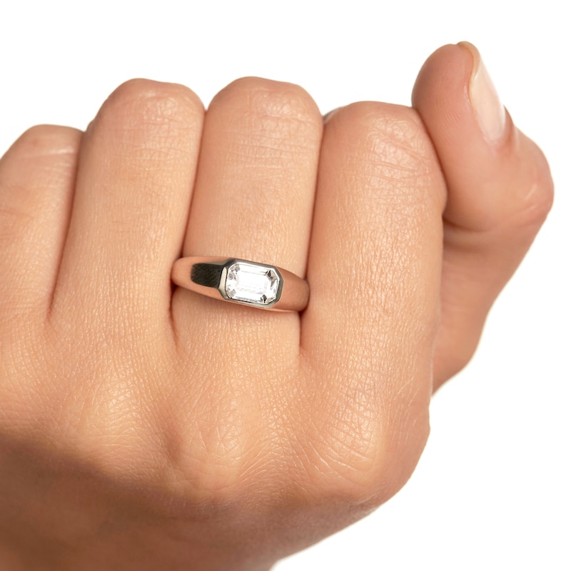 Main Image 2 of PDPAOLA™ at Zales Emerald-Cut Cubic Zirconia Signet Ring in Sterling Silver