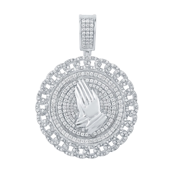 2-1/2 CT. T.w. Diamond Praying Hands Medallion Necklace Charm in 10K White Gold