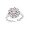 Thumbnail Image 1 of 5.0mm Pink and White Lab-Created Sapphire Heart Petal Frame Ring in Sterling Silver