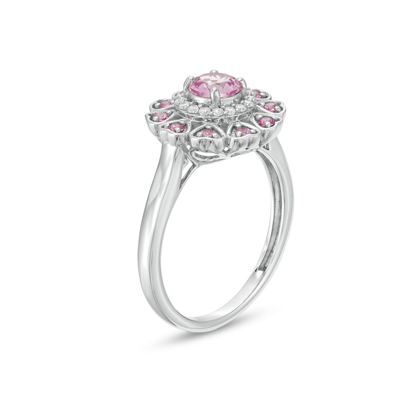 Main Image 3 of 5.0mm Pink and White Lab-Created Sapphire Heart Petal Frame Ring in Sterling Silver