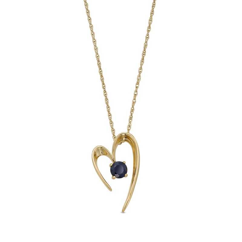 Main Image 1 of 5.0mm Blue Sapphire Solitaire Tilted Open Heart Pendant in 10K Gold