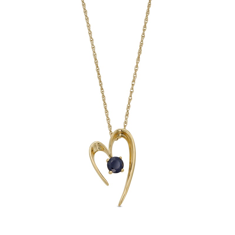 5.0mm Blue Sapphire Solitaire Tilted Open Heart Pendant in 10K Gold