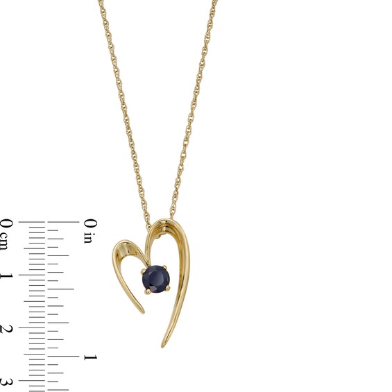 5.0mm Blue Sapphire Solitaire Tilted Open Heart Pendant in 10K Gold