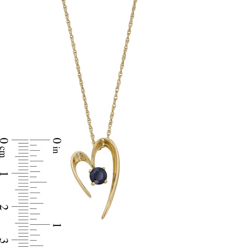 Main Image 3 of 5.0mm Blue Sapphire Solitaire Tilted Open Heart Pendant in 10K Gold