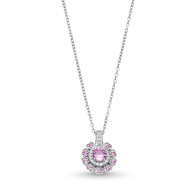 Main Image 1 of 5.0mm Pink and White Lab-Created Sapphire Heart Petal Frame Pendant in Sterling Silver