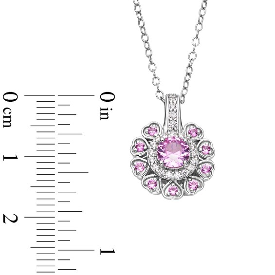 5.0mm Pink and White Lab-Created Sapphire Heart Petal Frame Pendant in Sterling Silver