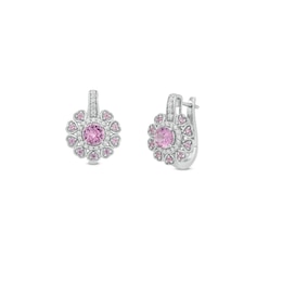 4.0mm Pink and White Lab-Created Sapphire Heart Petal Frame Drop Earrings in Sterling Silver