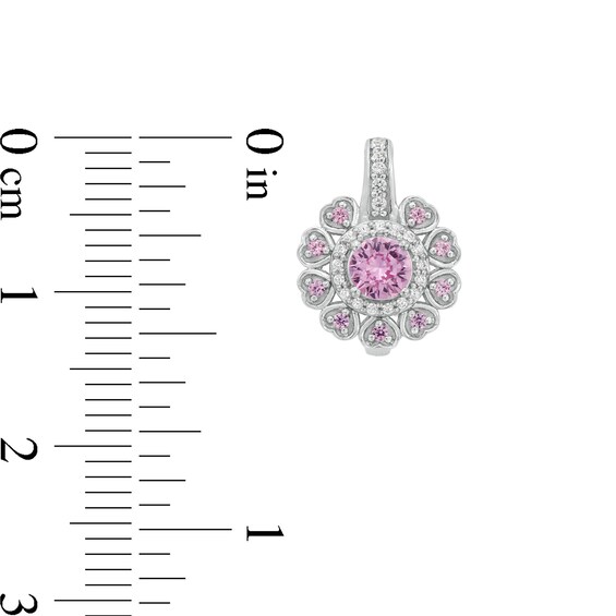 4.0mm Pink and White Lab-Created Sapphire Heart Petal Frame Drop Earrings in Sterling Silver