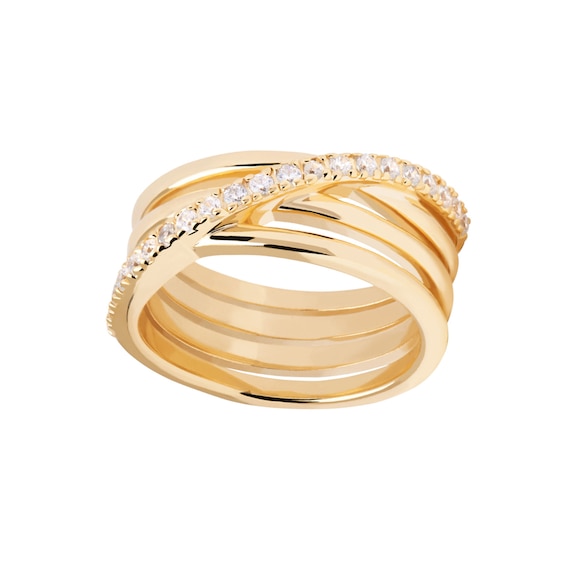 PDPAOLAâ¢ at Zales Cubic Zirconia Multi-Row Crossover Ring in Sterling Silver with 18K Gold Plate