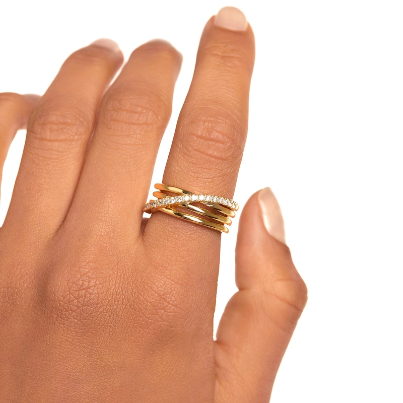 Main Image 2 of PDPAOLA™ at Zales Cubic Zirconia Multi-Row Crossover Ring in Sterling Silver with 18K Gold Plate