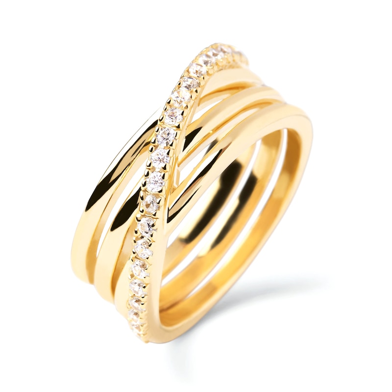 Main Image 3 of PDPAOLA™ at Zales Cubic Zirconia Multi-Row Crossover Ring in Sterling Silver with 18K Gold Plate