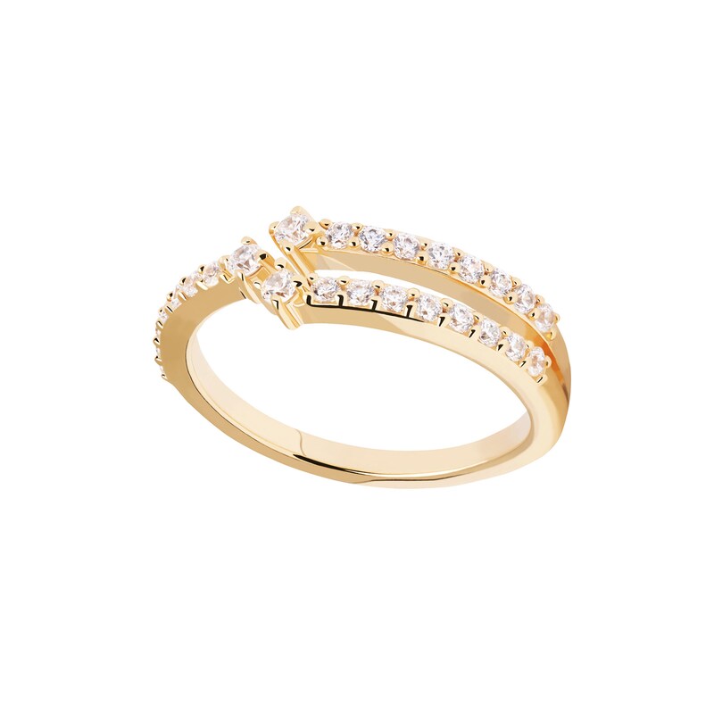 Main Image 1 of PDPAOLA™ at Zales Cubic Zirconia Triple Row Open Shank Ring in Sterling Silver with 18K Gold Plate