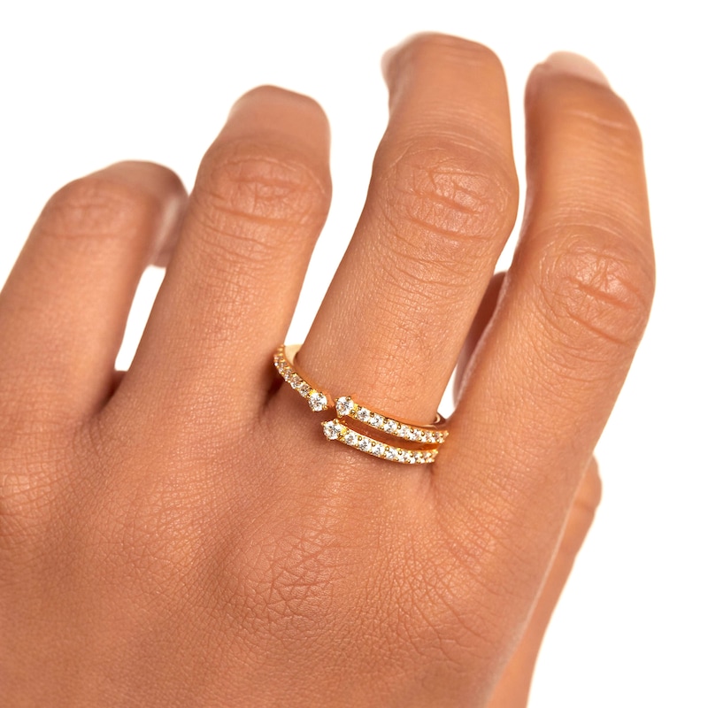 Main Image 2 of PDPAOLA™ at Zales Cubic Zirconia Triple Row Open Shank Ring in Sterling Silver with 18K Gold Plate