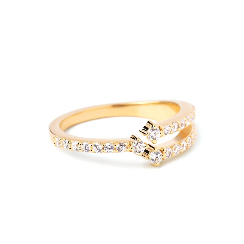 Main Image 3 of PDPAOLA™ at Zales Cubic Zirconia Triple Row Open Shank Ring in Sterling Silver with 18K Gold Plate