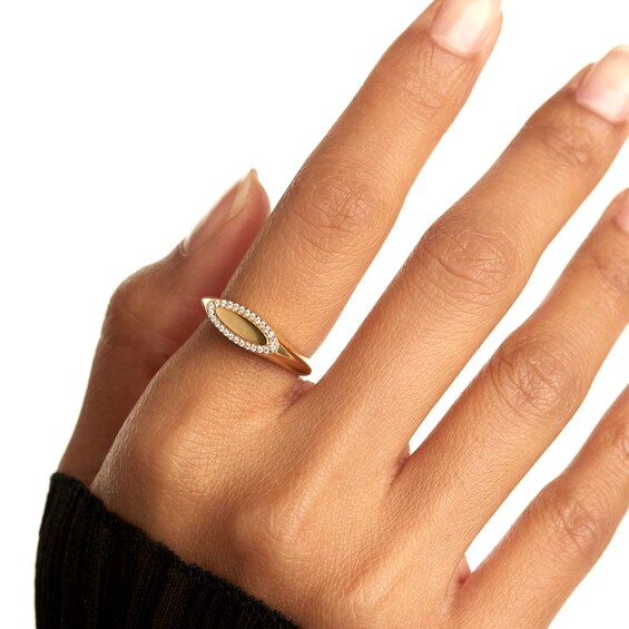 PDPAOLAâ¢ at Zales Cubic Zirconia Frame Marquise-Shaped Signet Ring in Sterling Silver with 18K Gold Plate