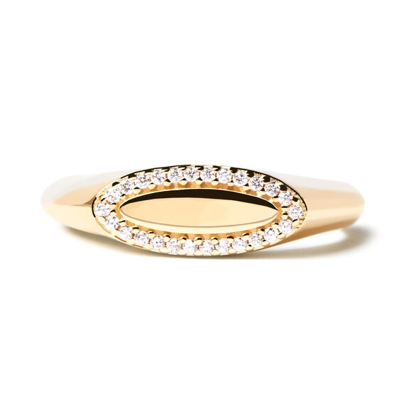 PDPAOLAâ¢ at Zales Cubic Zirconia Frame Marquise-Shaped Signet Ring in Sterling Silver with 18K Gold Plate