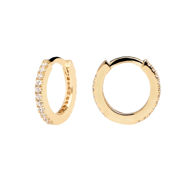 Main Image 1 of PDPAOLA™ at Zales Cubic Zirconia Huggie Hoop Earrings in Sterling Silver with 18K Gold Plate