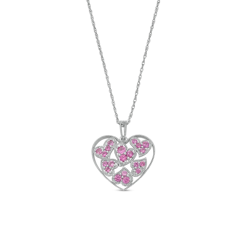 Pink Lab-Created Sapphire Scatter Hearts Open Frame Pendant in Sterling Silver