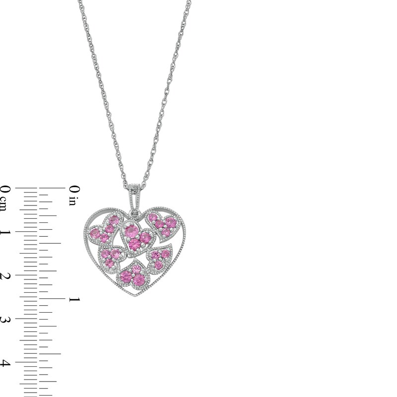 Main Image 3 of Pink Lab-Created Sapphire Scatter Hearts Open Frame Pendant in Sterling Silver