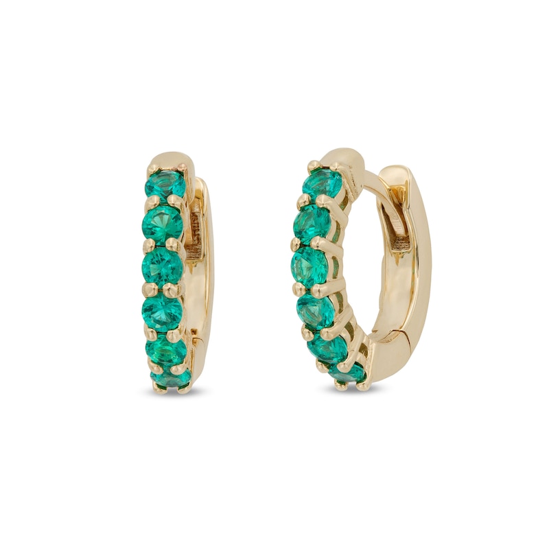 Lab-Created Emerald Huggie Hoop Earrings in 10K Gold