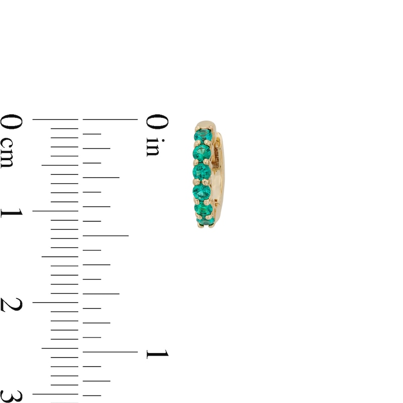 Main Image 3 of Lab-Created Emerald Huggie Hoop Earrings in 10K Gold