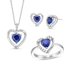 Thumbnail Image 0 of Heart-Shaped Lab-Created Blue and White Sapphire Pendant, Ring and Earrings Set in Sterling Silver