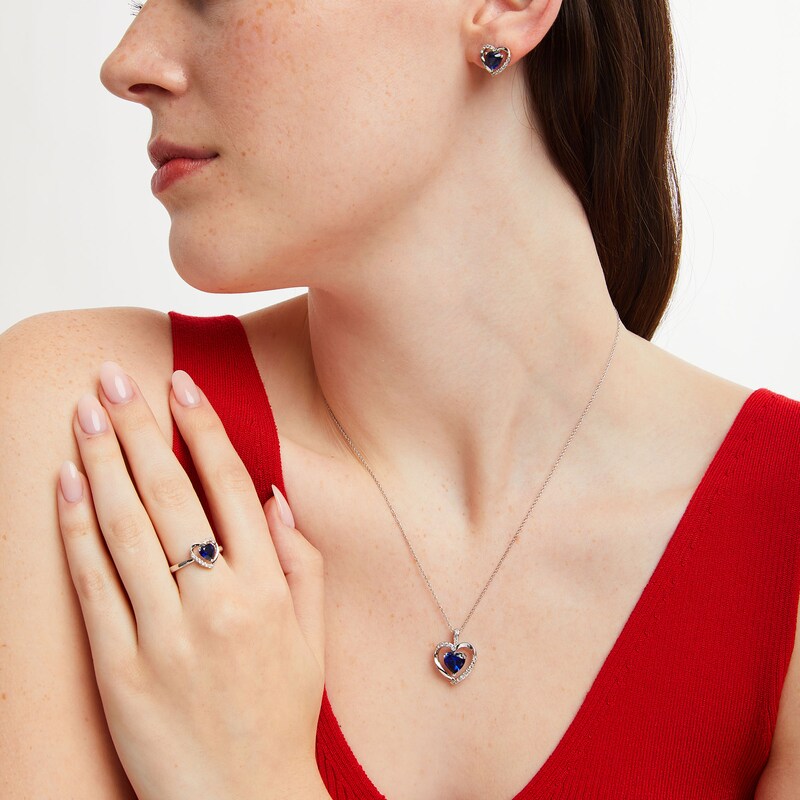 Main Image 2 of Heart-Shaped Lab-Created Blue and White Sapphire Pendant, Ring and Earrings Set in Sterling Silver