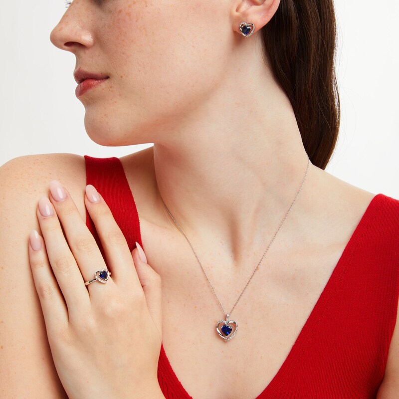 Heart-Shaped Lab-Created Blue and White Sapphire Pendant, Ring and Earrings Set in Sterling Silver