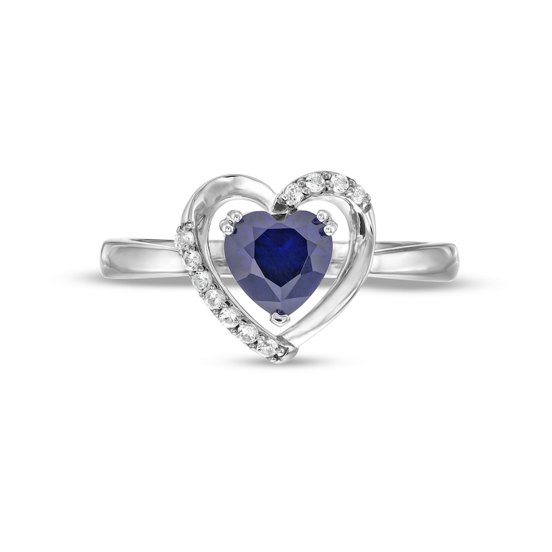 Main Image 4 of Heart-Shaped Lab-Created Blue and White Sapphire Pendant, Ring and Earrings Set in Sterling Silver