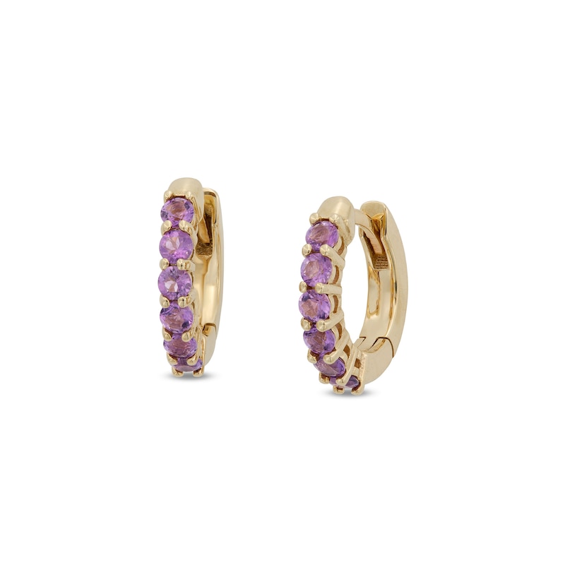 Amethyst Huggie Hoop Earrings in 10K Gold