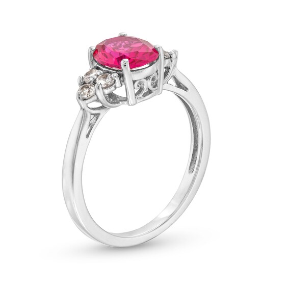 Oval Lab-Created Ruby and White Lab-Created Sapphire Pendant and Ring Set in Sterling Silver