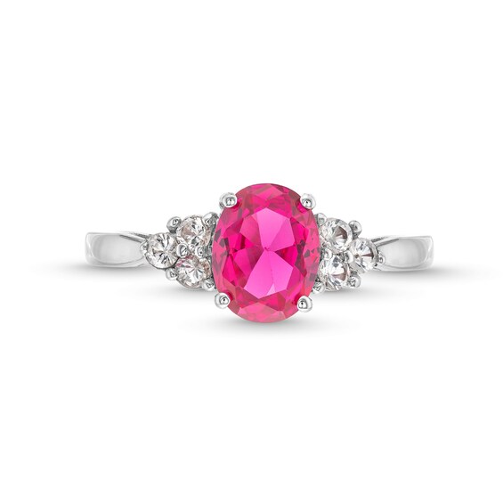 Oval Lab-Created Ruby and White Lab-Created Sapphire Pendant and Ring Set in Sterling Silver