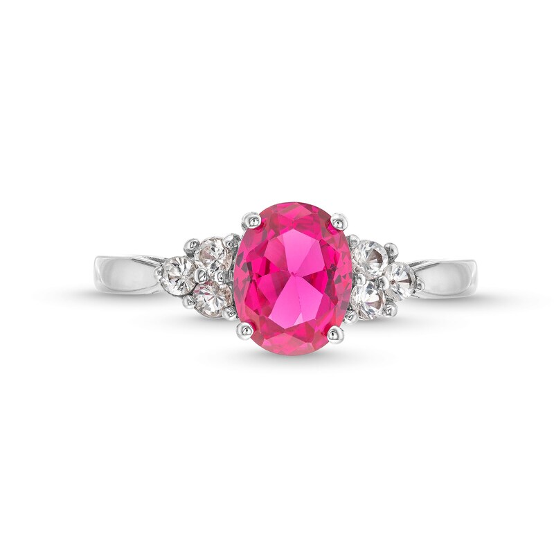 Main Image 3 of Oval Lab-Created Ruby and White Lab-Created Sapphire Pendant and Ring Set in Sterling Silver