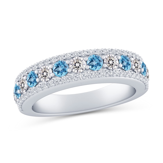 Gemtone and White Lab-Created Sapphire Couple's Ring (2 Stones)