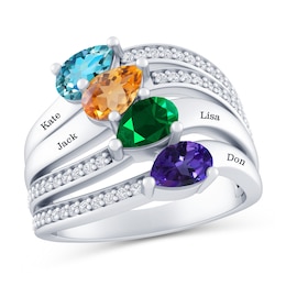Engravable Pear Gemstone and White Lab-Created Sapphire Family Ring (2-4 Stones)