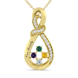 Engravable Gemstone and White Lab-Created Sapphire Family Pendant (1-4 Stones)