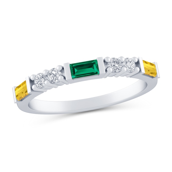 Baguette Gemstone and Lab-Created White Sapphire Stackable Ring (1-4 Stones)
