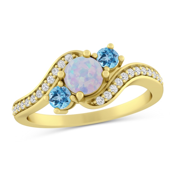 Gemstone Three Stone and White Lab-Created Sapphire Ring (3 Stones)