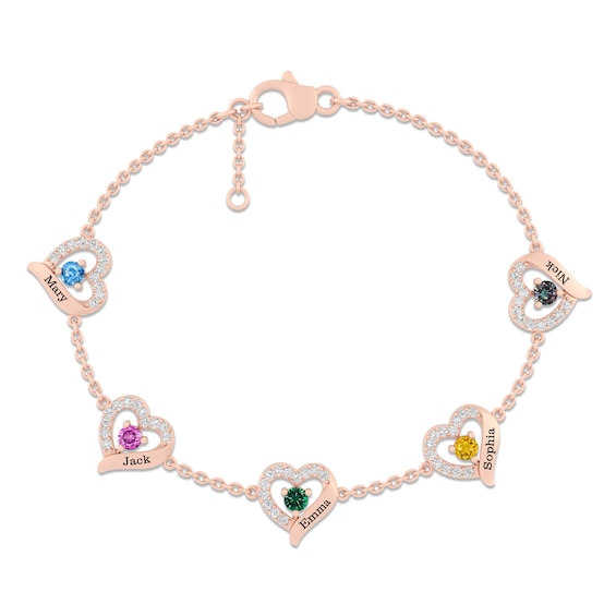 Gemstone Family Heart Bracelet with White Lab-Created Sapphires (2-5 Stones)