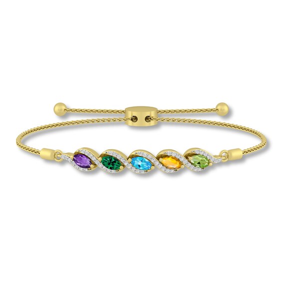 Marquise Gemstone and White Lab-Created Sapphire Family Bolo Bracelet (1-5 Stones)
