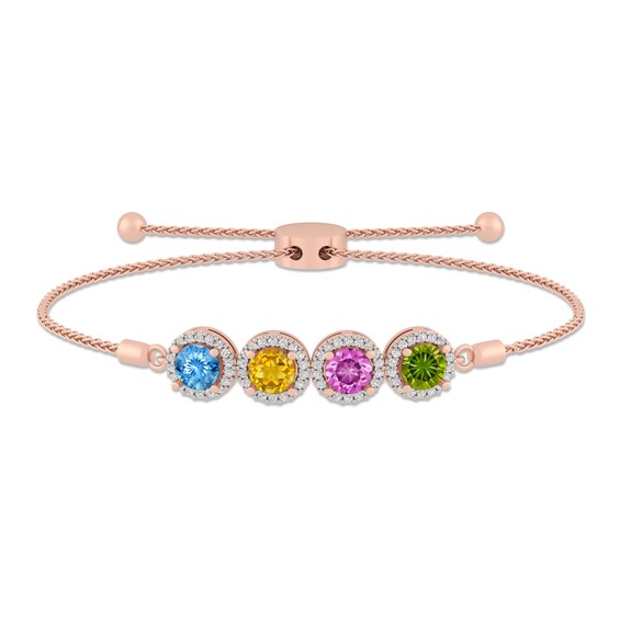 Gemstone and White Lab-Created Sapphire Family Bolo Bracelet (1-4 Stones)